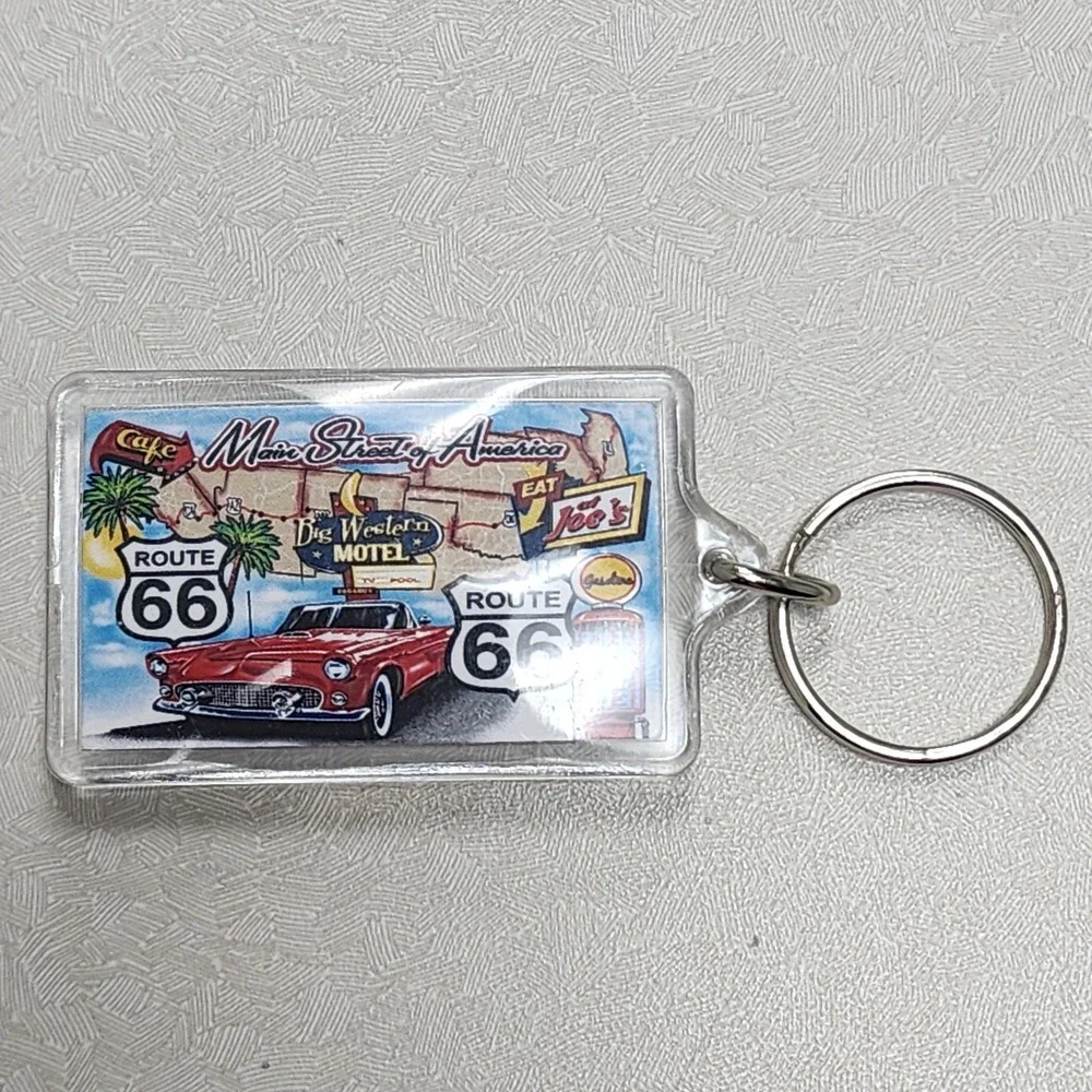 Vintage Route 66 Main Street Of America Car Lucite Keychain Key Ring Collectible